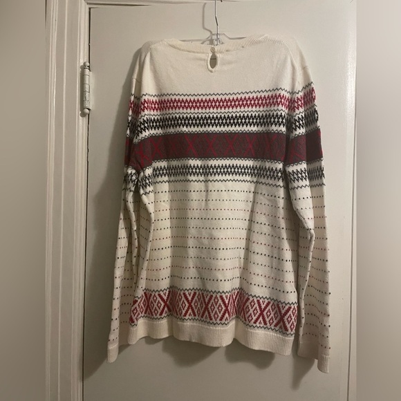 Talbots Fair Isle Cotton Cashmere Blend Cream Red Sweater Size Extra Large - Picture 7 of 11